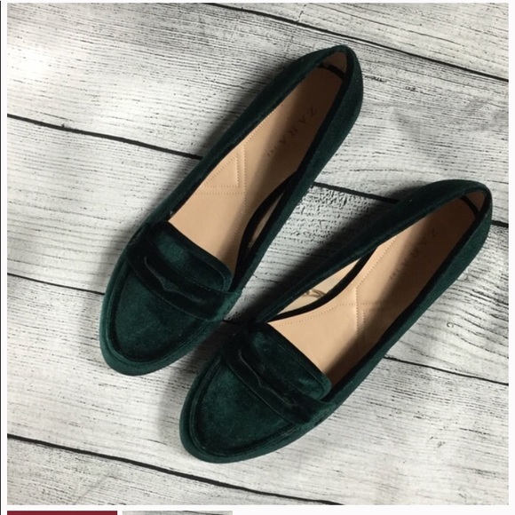 green velvet flat shoes